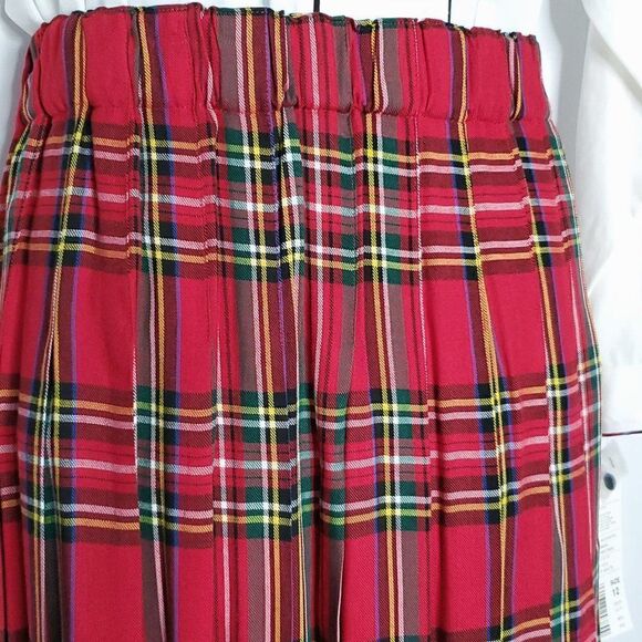 Vtg Bechamel Plaid Pleated Maxi Skirt Button Up Shirt Set Sz 12 Christmas Red - Picture 3 of 9